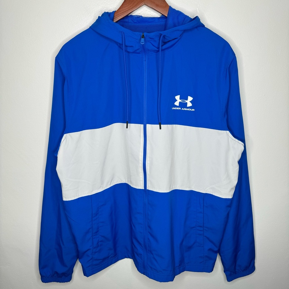 Under Armour Blue And White Windbreaker Jacket Size L